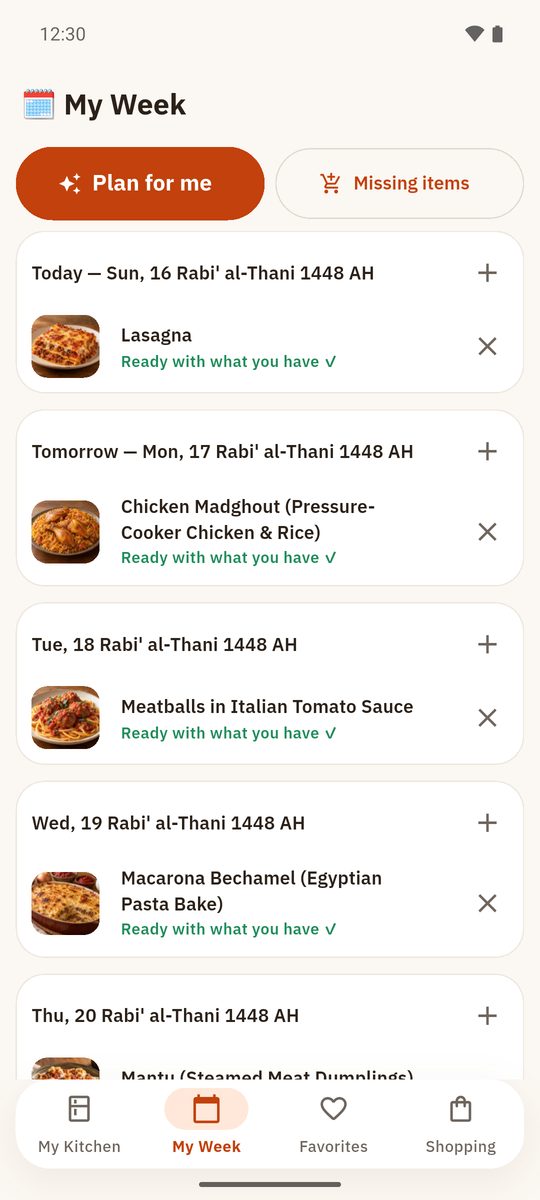 Weekly meal plan