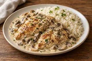 دجاج بالكريمة والفطر