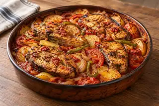 Baked Fish Tray with Tomatoes