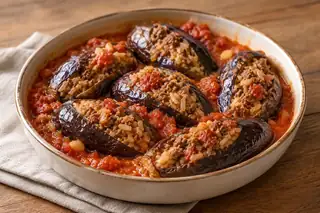 Stuffed Eggplant with Rice & Meat