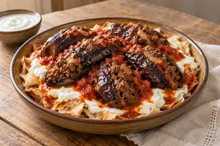 Fatteh Makdous (Stuffed Eggplant Fatteh)